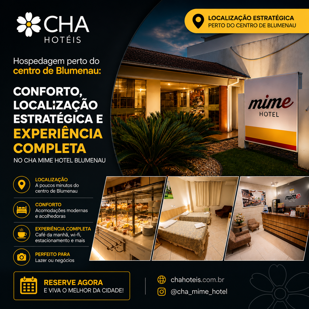 Hospedagem ideal perto do centro de Blumenau - CHA Mime Hotel Blumenau