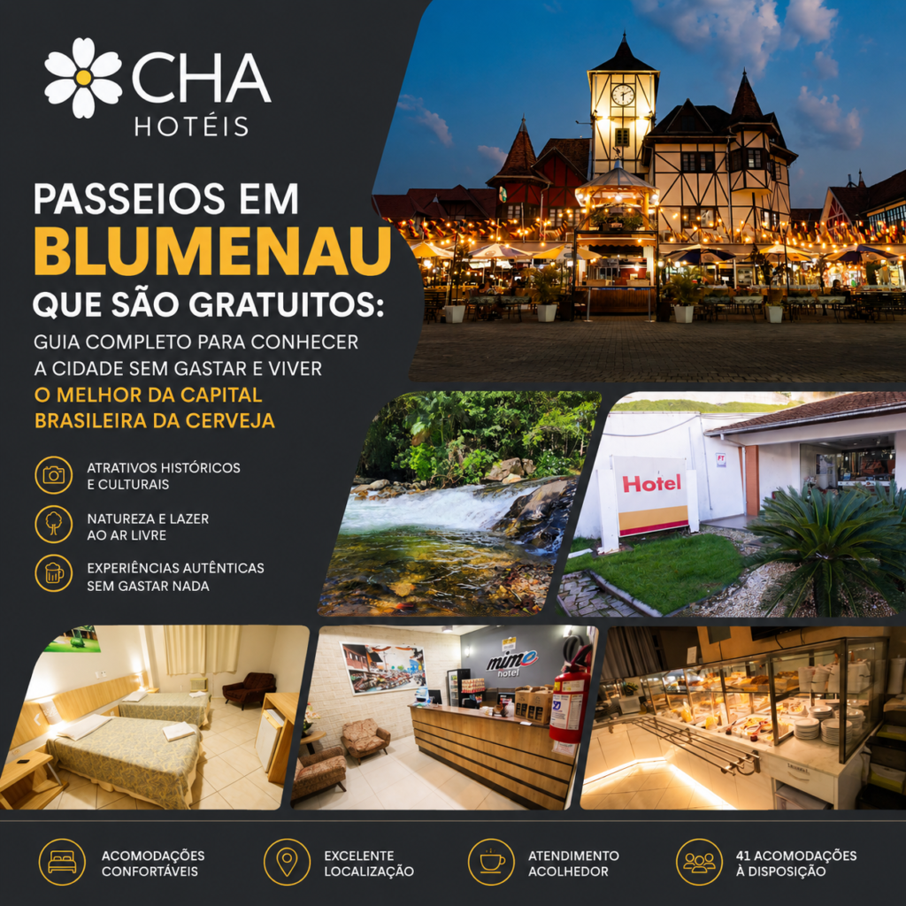 Passeios em Blumenau que são gratuitos Guia completo para conhecer a cidade sem gastar e viver o melhor da capital brasileira da cerveja - CHA Mime Hotel Blumenau