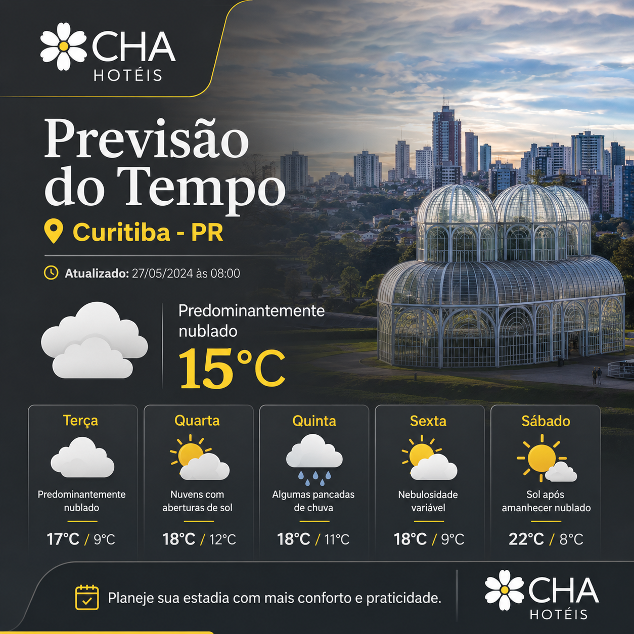 Previsão do tempo para Curitiba - PR - CHA Prime Hotel Curitiba