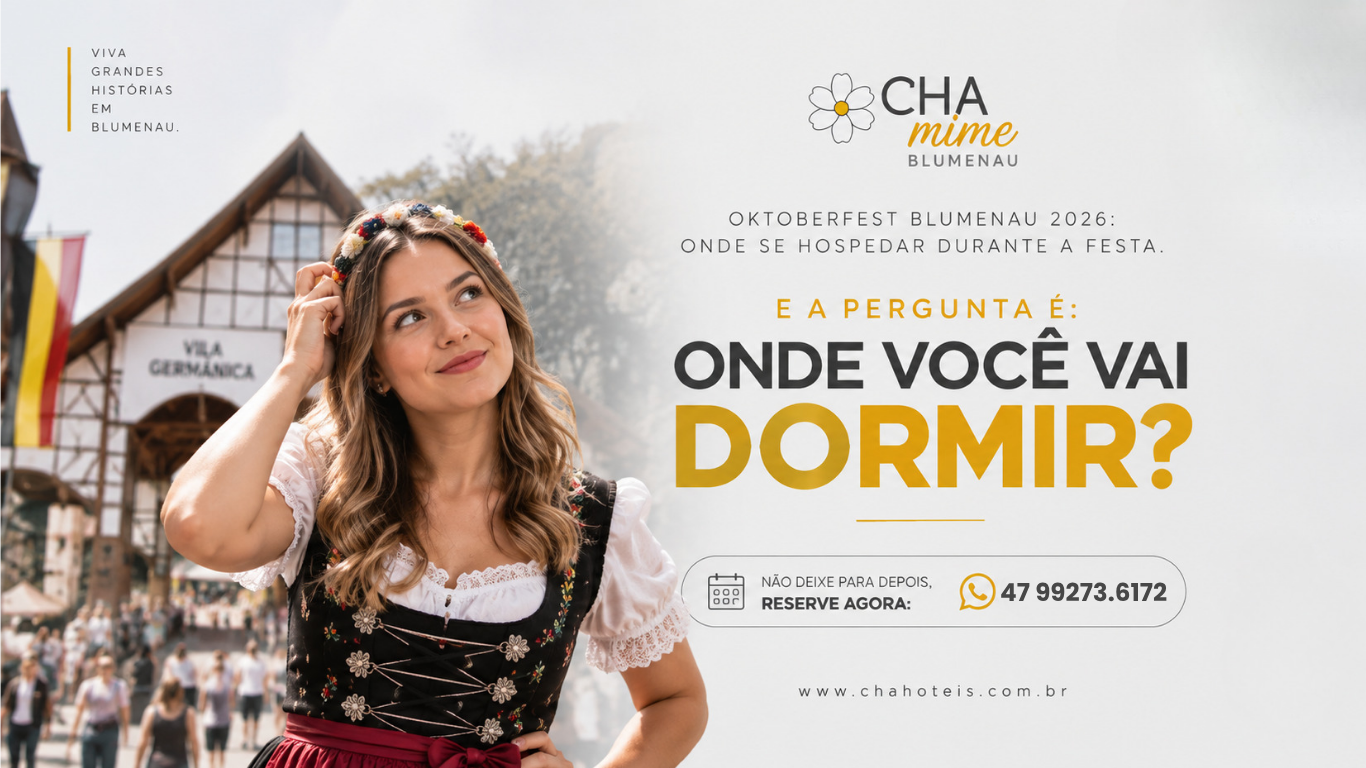 Falta menos de um mês para a Oktoberfest Blumenau 2026. A festa acontece de 7 a 25 de outubro. Veja onde se hospedar e planeje sua viagem.